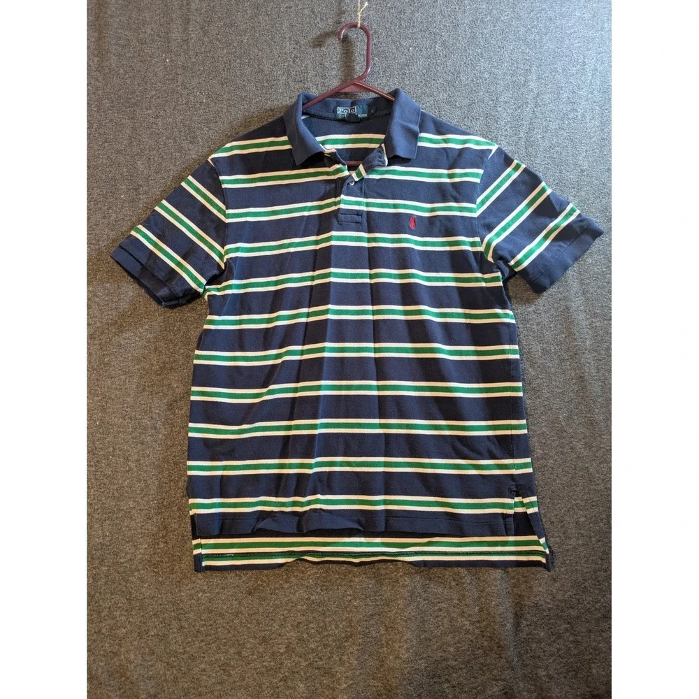 Polo Ralph Lauren Shirt Men's Blue Stripe Short Sleeve Golf Size Lg‎ Red Pony